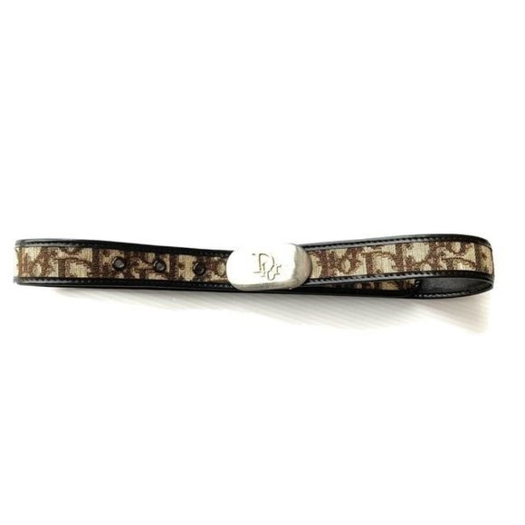 Dior Brown Two Tone Trotter Print Canvas D Buckle with Leather Belt - Picture 1 of 6